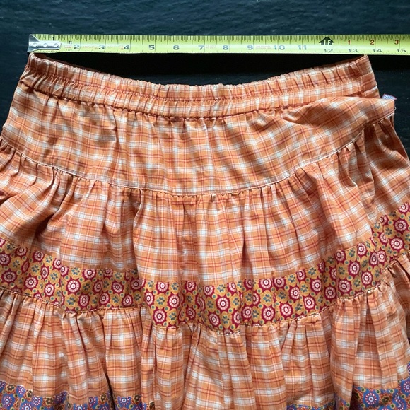 Oilily HOLLAND] Tangerine check floral prints Cotton Wide Tired Bohemian Skirt - Picture 5 of 8